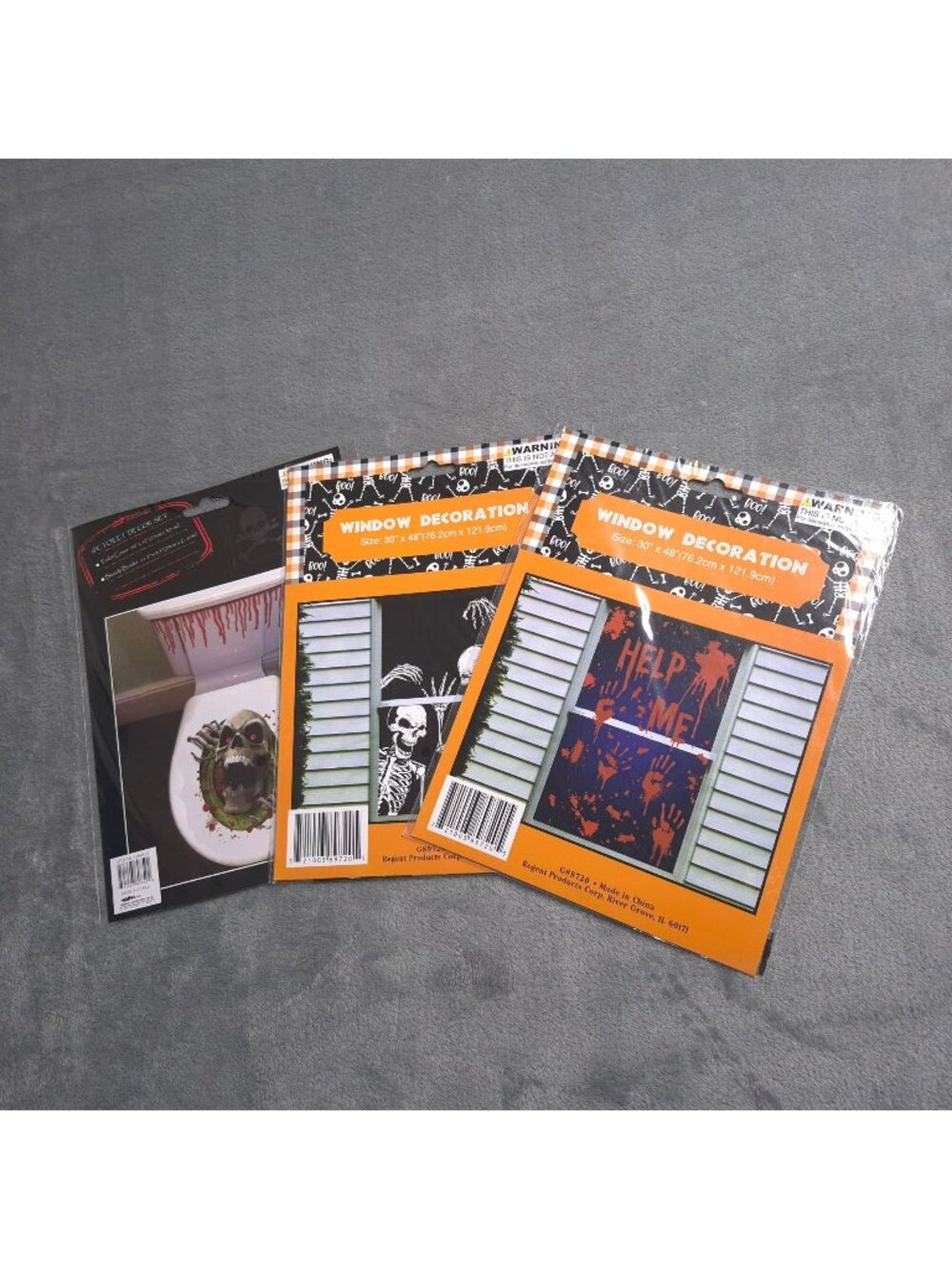 Halloween Window & Toilet Decor Set With Skeleton Bloody Handprints Dripping Blo